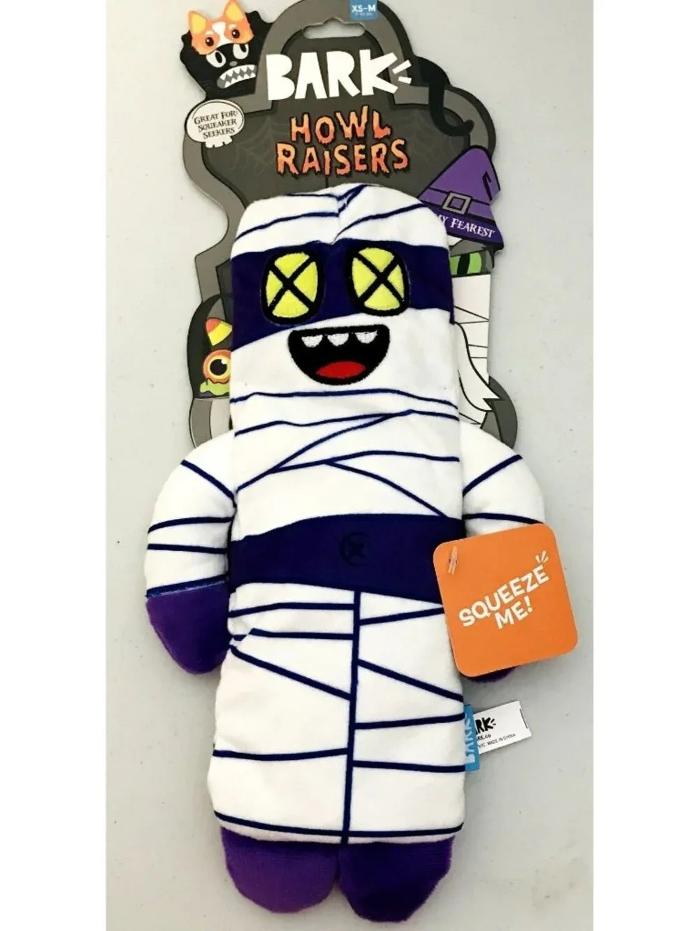 Bark Howl Raisers MUMMY FEAREST Squeak Plush Dog Toy 3 Squeakers Crinkle